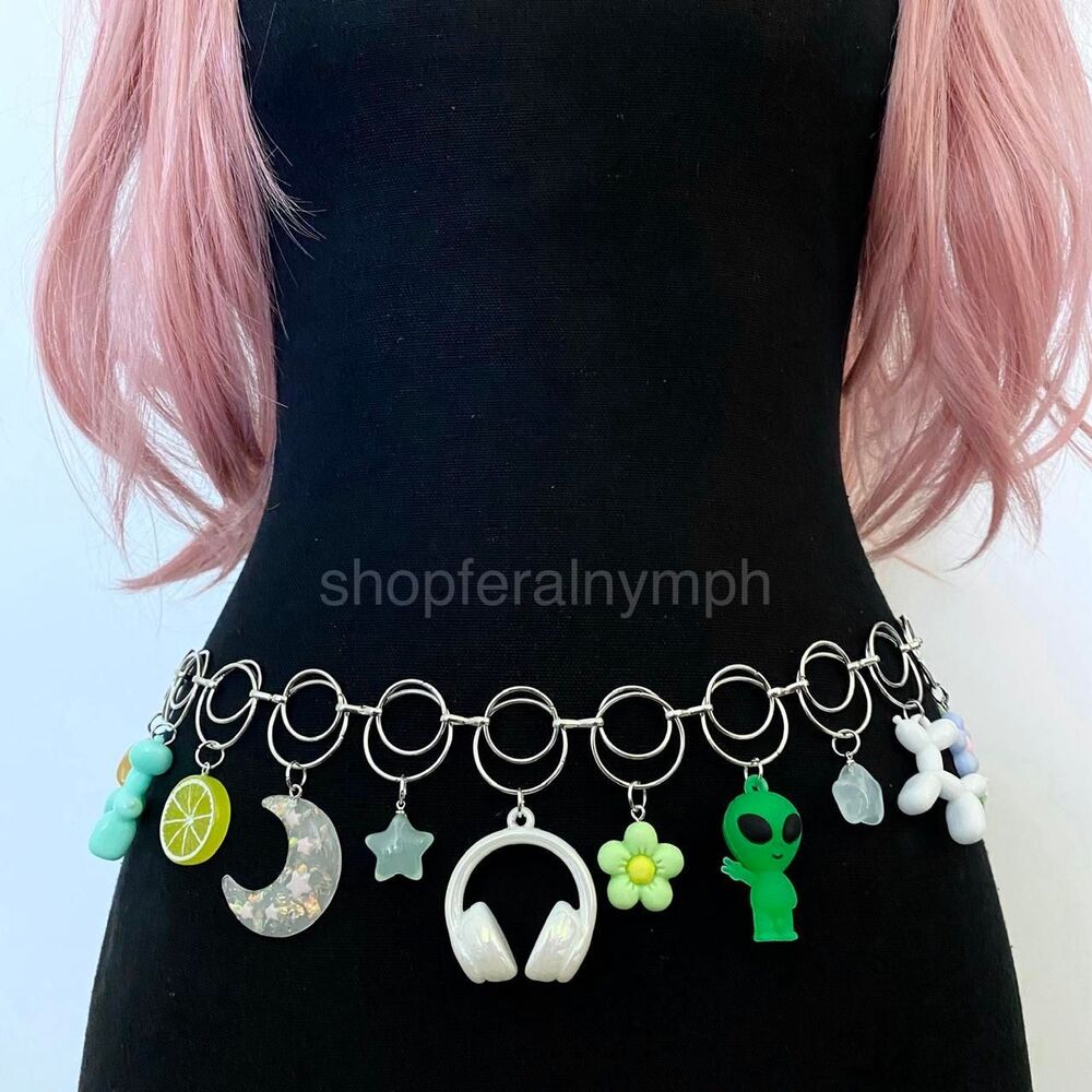 Silver Harajuku Y2K Dopamine Upcycled Chain Belt, Fits 22-41 Inches, X7GA1395